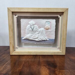 Vintage Cast Paper Southwest Art Navajo Woman Signed Framed 9x11